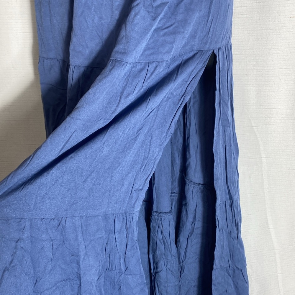 MEROKEETY One Shoulder Sleeveless Knot Smocked Split Tiered Flowy Midi Dress - Picture 11 of 14
